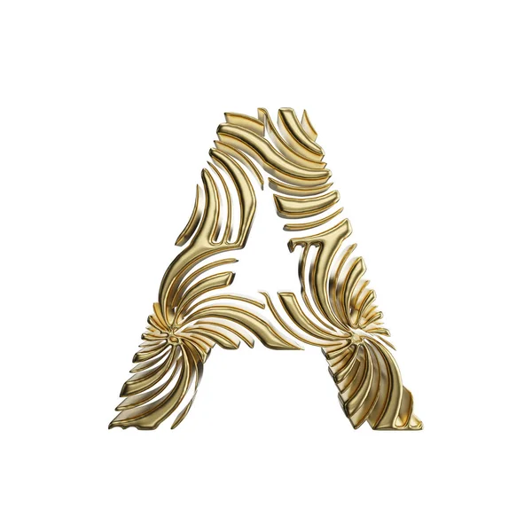 Alfabet letter een hoofdletter. Gouden lettertype gemaakt van glanzende gele metaal. 3D render geïsoleerd op witte achtergrond. — Stockfoto