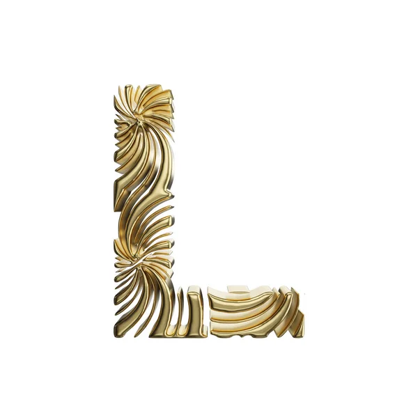 Alfabet letter L hoofdletters. Gouden lettertype gemaakt van glanzende gele metaal. 3D render geïsoleerd op witte achtergrond. — Stockfoto