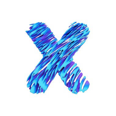 Alfabe harf X büyük harf. Darbeleri grungy yazı tipi. Beyaz arka plan üzerinde izole 3d render.