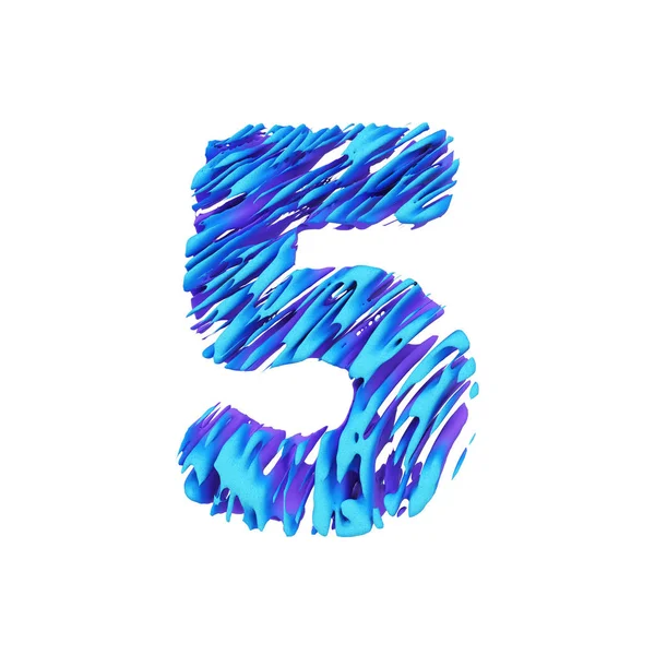Alphabet numéro 5. Fonte Grungy faite de coups de pinceau. rendu 3D isolé sur fond blanc . — Photo