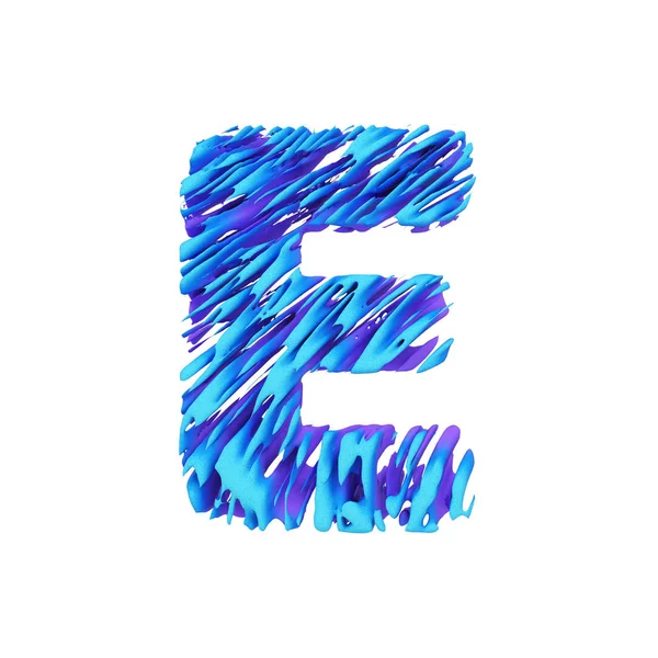 Buchstabe e e in Großbuchstaben. grunziges Schriftbild aus Pinselstrichen. 3D-Darstellung isoliert auf weißem Hintergrund. — Stockfoto