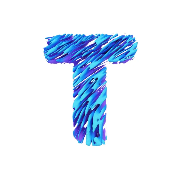 Alphabet bokstaven T versaler. Grungy teckensnitt gjord av penseldrag. 3D render isolerad på vit bakgrund. — Stockfoto