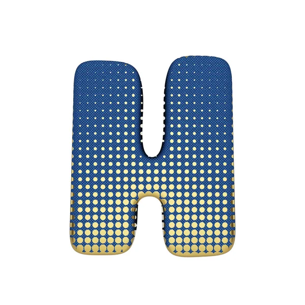 Alfabeto letra H maiúscula. Fonte meio tom dourada feita de textura jean azul. Renderização 3D isolada em fundo branco . — Fotografia de Stock