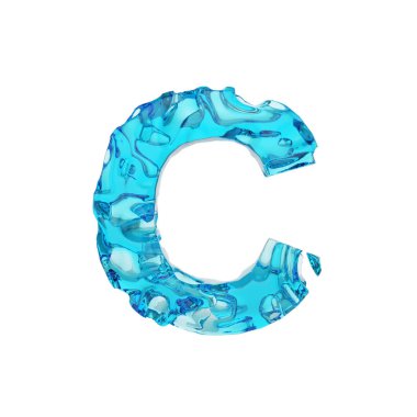 Alfabe harf C büyük harf. Taze mavi su sıvı yazı tipi. Beyaz arka plan üzerinde izole 3d render.