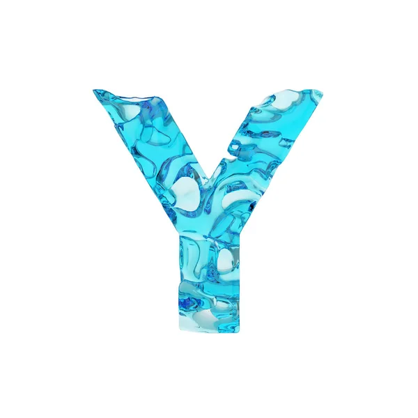 Ábécé levél Y nagybetűs. Folyékony betűtípus, friss kék víz. 3D render elszigetelt fehér background. — Stock Fotó
