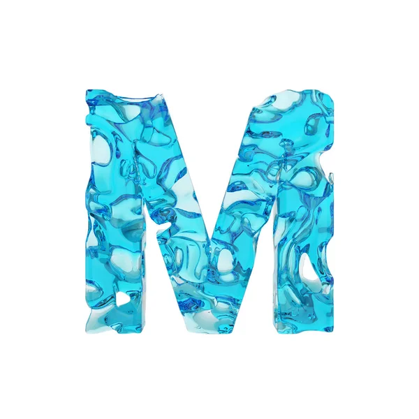 Alphabet letter M uppercase. Liquid font made of fresh blue water. 3D render isolated on white background. — Stock Photo, Image