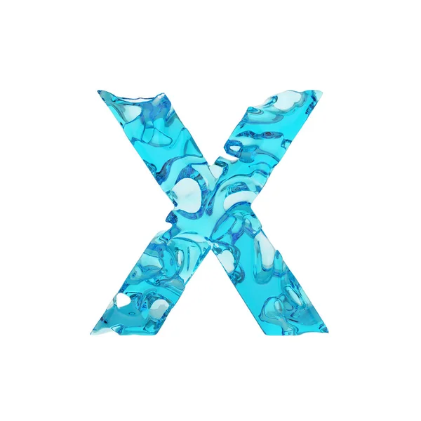 Γράμμα του αλφαβήτου X κεφαλαία. Υγρό γραμματοσειρά φτιαγμένα από φρέσκα μπλε νερό. 3D καθιστούν απομονώνονται σε λευκό φόντο. — Φωτογραφία Αρχείου