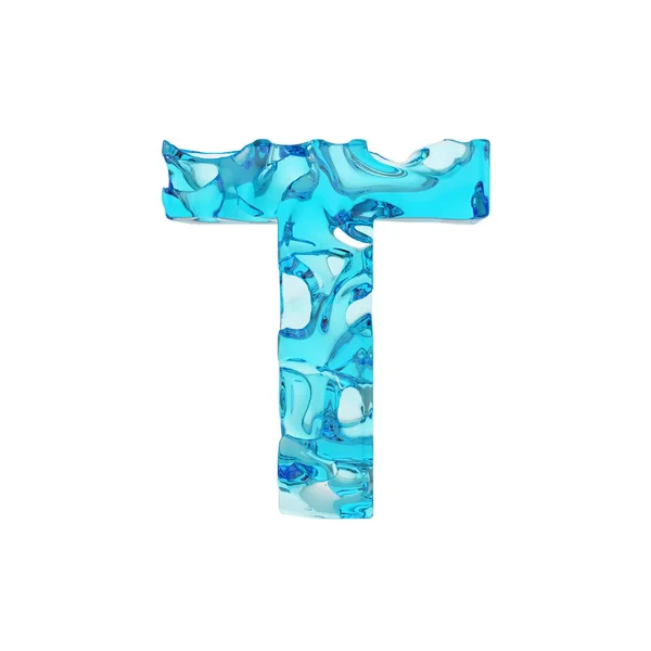 Alfabet letter T hoofdletters. Vloeibare lettertype gemaakt van verse blauwe water. 3D render geïsoleerd op witte achtergrond. — Stockfoto