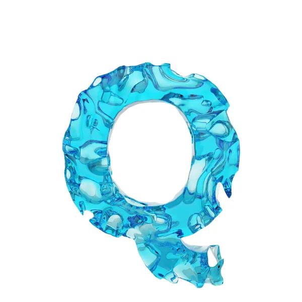 Alfabet letter Q hoofdletters. Vloeibare lettertype gemaakt van verse blauwe water. 3D render geïsoleerd op witte achtergrond. — Stockfoto