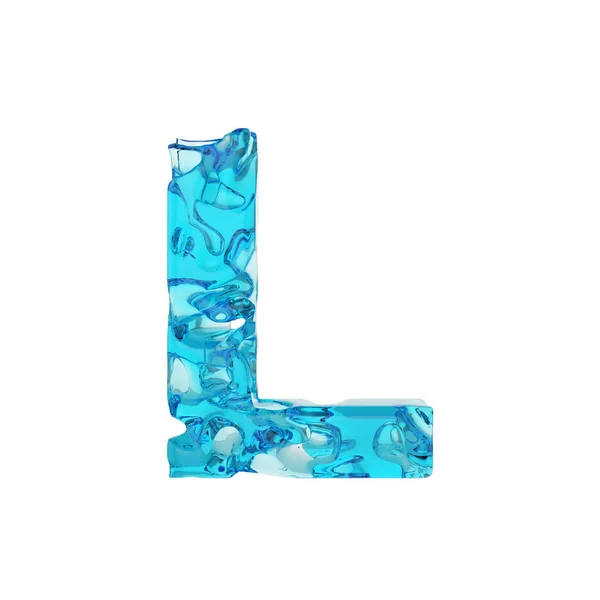 Αλφάβητο γράμμα L κεφαλαίο. Υγρό γραμματοσειρά φτιαγμένα από φρέσκα μπλε νερό. 3D καθιστούν απομονώνονται σε λευκό φόντο. — Φωτογραφία Αρχείου