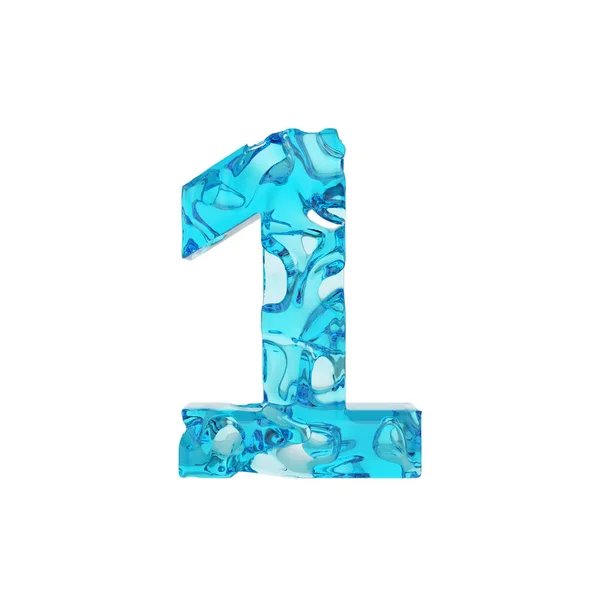 Alfabetet nummer 1. Flytande teckensnitt består av färska blå vatten. 3D render isolerad på vit bakgrund. — Stockfoto