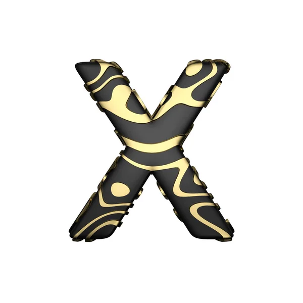 アルファベット大文字の X。黄金の黄色と黒の炭酸フォントの汚れ。白い背景に分離された 3 d のレンダリング. — ストック写真