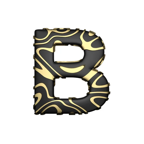 アルファベット大文字の B。黄金の黄色と黒の炭酸フォントの汚れ。白い背景に分離された 3 d のレンダリング. — ストック写真