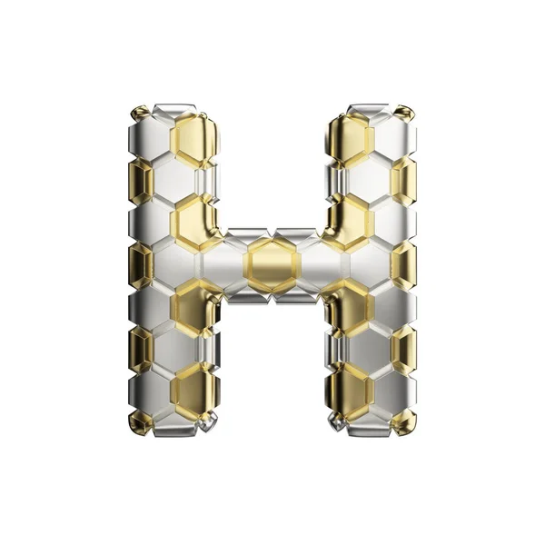 Letra del alfabeto H mayúscula. Fuente de fútbol hecha de plata y textura de fútbol de oro. Representación 3D aislada sobre fondo blanco . —  Fotos de Stock