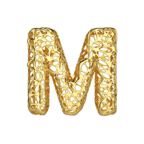 Letra del alfabeto M mayúscula. Fuente de oro hecha de marco celular amarillo. Representación 3D aislada sobre fondo blanco . —  Fotos de Stock