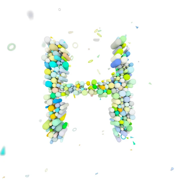 알파벳 H 대문자 편지입니다. 플라스틱 기하학적 모양 재미 글꼴에 의하여 이루어져 있다. 흰색 배경에 고립 된 3 차원 렌더링. — 스톡 사진