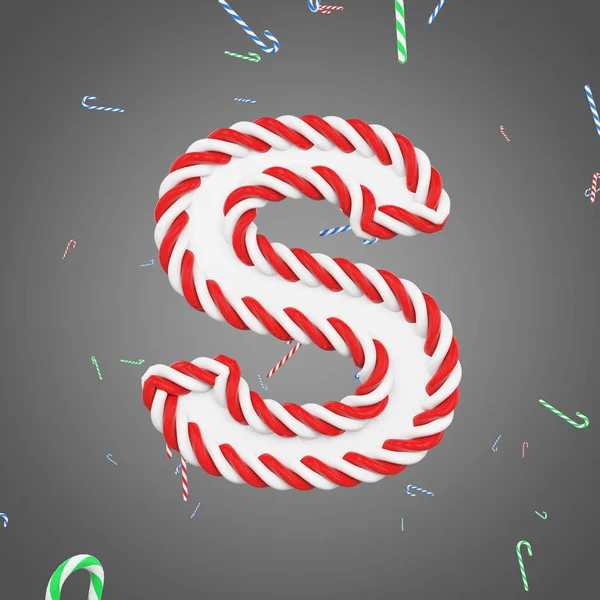 Alfabeto navideño letra S mayúscula. Fuente de Navidad hecha de bastones de caramelo a rayas de menta. Renderizado 3D . — Foto de Stock