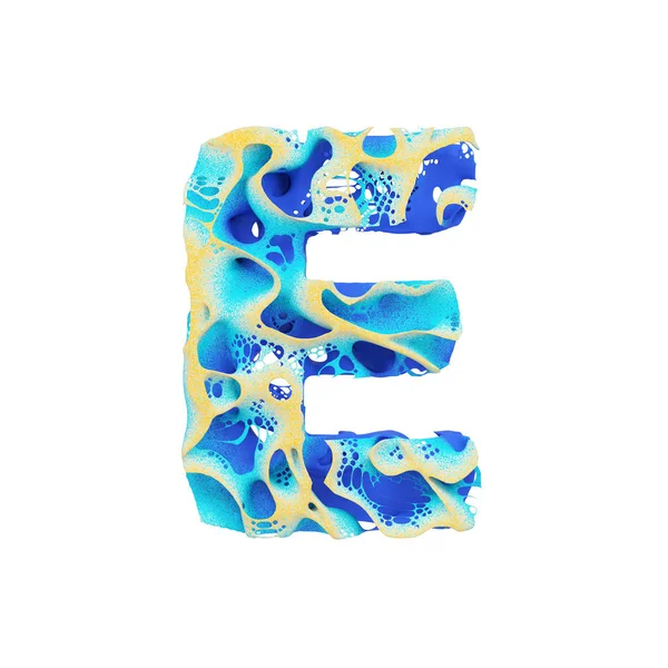 Sea alphabet letter E uppercase. Tropical exotic font made of blue wavy water and yellow sand. 3D render isolated on white background. — Stock Photo, Image