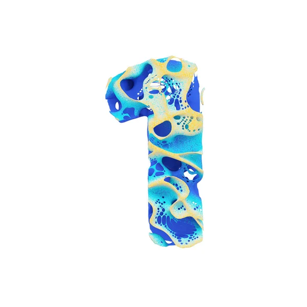 Морской алфавит номер 1. Тропический экзотический шрифт из голубой волнистой воды и желтого песка. 3D рендеринг на белом фоне . — стоковое фото