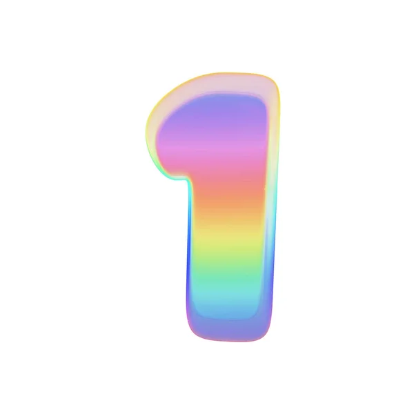 Alfabeto número 1. Fuente Rainbow hecha de burbuja de jabón brillante. Representación 3D aislada sobre fondo blanco . — Foto de Stock