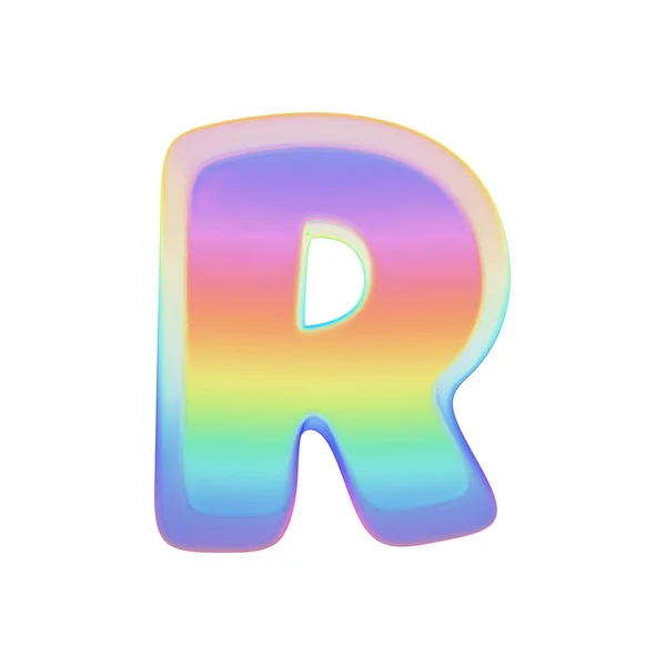 字母 R 大写。彩虹字体由明亮的肥皂气泡制成。3d 渲染在白色背景下被隔离. — 图库照片