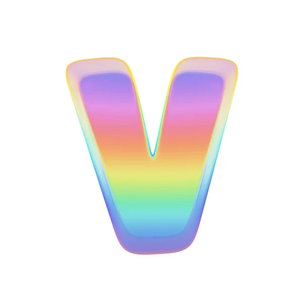Letra del alfabeto V mayúscula. Fuente Rainbow hecha de burbuja de jabón brillante. Representación 3D aislada sobre fondo blanco . —  Fotos de Stock
