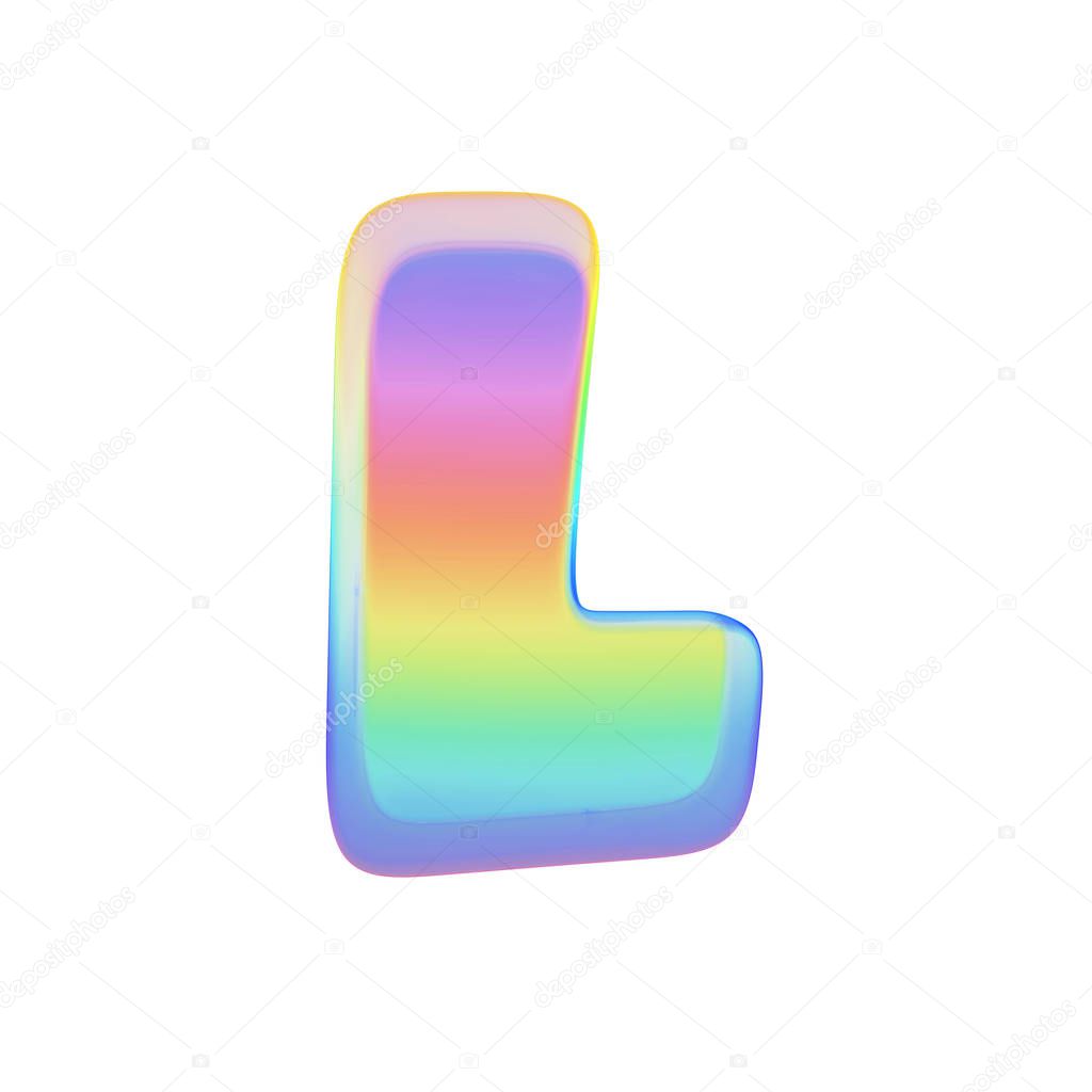 Lettere maiuscole alfabeto L. Font arcobaleno fatto di bolla di sapone  luminoso. Rendering 3D isolato su sfondo bianco . — Foto stock di © gurzart  #201538942, image size:1024x1024