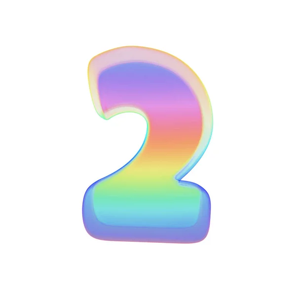 アルファベット数 2。明るいシャボン玉の虹フォントが作られました。白い背景に分離された 3 d のレンダリング. — ストック写真