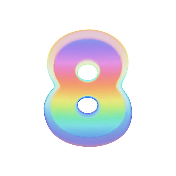 アルファベット数 8。明るいシャボン玉の虹フォントが作られました。白い背景に分離された 3 d のレンダリング. — ストック写真