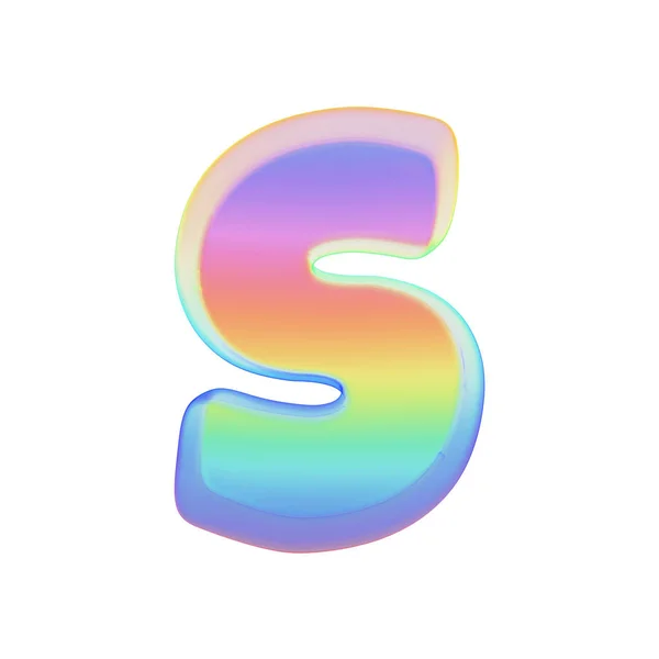 Alphabet Buchstaben s Großbuchstaben. Regenbogenschrift aus heller Seifenblase. 3D-Darstellung isoliert auf weißem Hintergrund. — Stockfoto