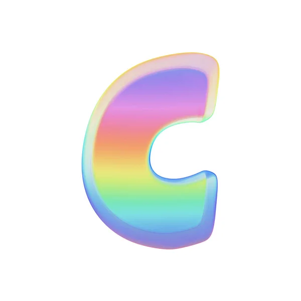 Alphabet letter C uppercase. Rainbow font made of bright soap bubble. 3D render isolated on white background. — Stock Photo, Image