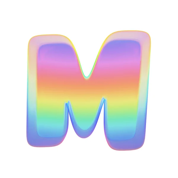 Alfabet letter M hoofdletters. Regenboog lettertype gemaakt van helder zeepbel. 3D render geïsoleerd op witte achtergrond. — Stockfoto