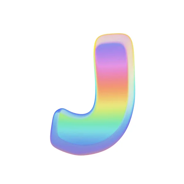 Alfabet letter J hoofdletters. Regenboog lettertype gemaakt van helder zeepbel. 3D render geïsoleerd op witte achtergrond. — Stockfoto