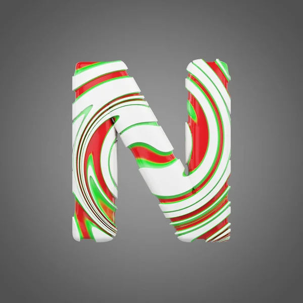 Διακοπές αλφάβητο γράμμα N κεφαλαία. Χριστούγεννα γραμματοσειρά από καλάμια καραμέλα μέντα. 3D καθιστούν. — Φωτογραφία Αρχείου