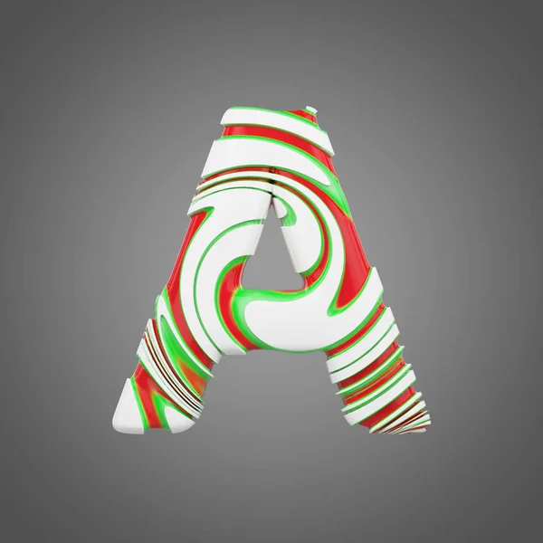 Holiday alphabet letter A uppercase. Christmas font made of peppermint candy canes. 3D render.