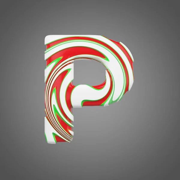 Vakantie alfabet letter P hoofdletters. Kerstmis lettertype gemaakt van pepermunt snoep stokken. 3D render. — Stockfoto