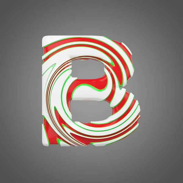 Holiday alphabet letter B uppercase. Christmas font made of peppermint candy canes. 3D render. — Stock Photo, Image