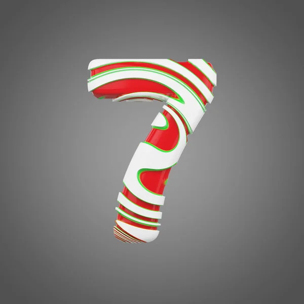 휴일 알파벳 번호 7입니다. 박하 사탕 지팡이 크리스마스 글꼴에 의하여 이루어져 있다. 3d 렌더링. — 스톡 사진