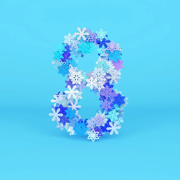冬季字母数字8。雪花制作的圣诞字体。3d 渲染. — 图库照片
