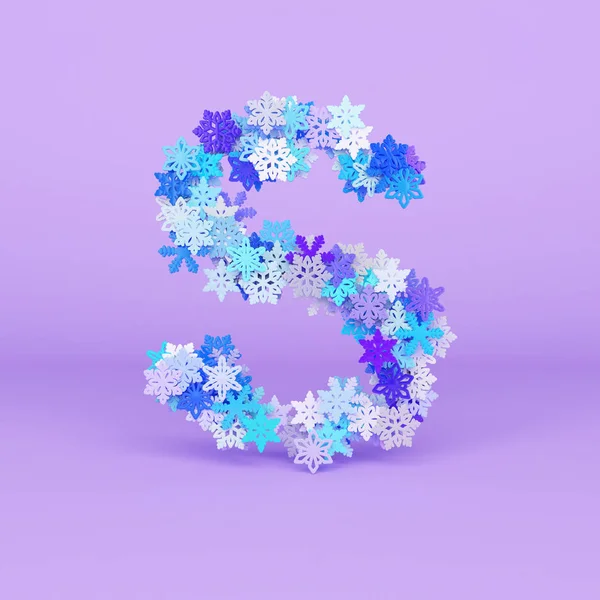 冬季字母字母大写。雪花制作的圣诞字体。3d 渲染. — 图库照片