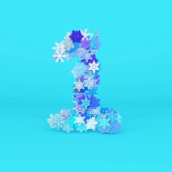Kış alfabe numarası 1. Noel yazı tipi kar taneleri. 3D render. — Stok fotoğraf