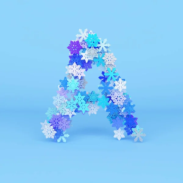 Буква зимнего алфавита прописная. Рождественский шрифт из снежинки. 3D рендеринг . — стоковое фото