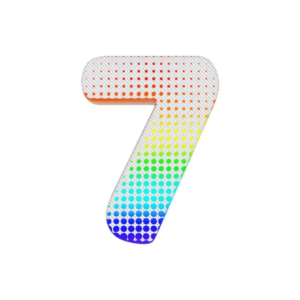 Alfabet nummer 7. Regenboog halftone lettertype gemaakt van katoen textuur. 3D render geïsoleerd op witte achtergrond. — Stockfoto