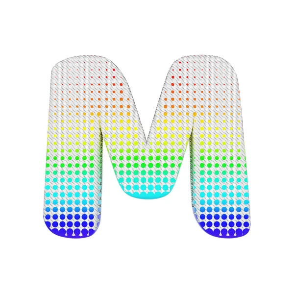 Alfabet letter M hoofdletters. Regenboog halftone lettertype gemaakt van katoen textuur. 3D render geïsoleerd op witte achtergrond. — Stockfoto