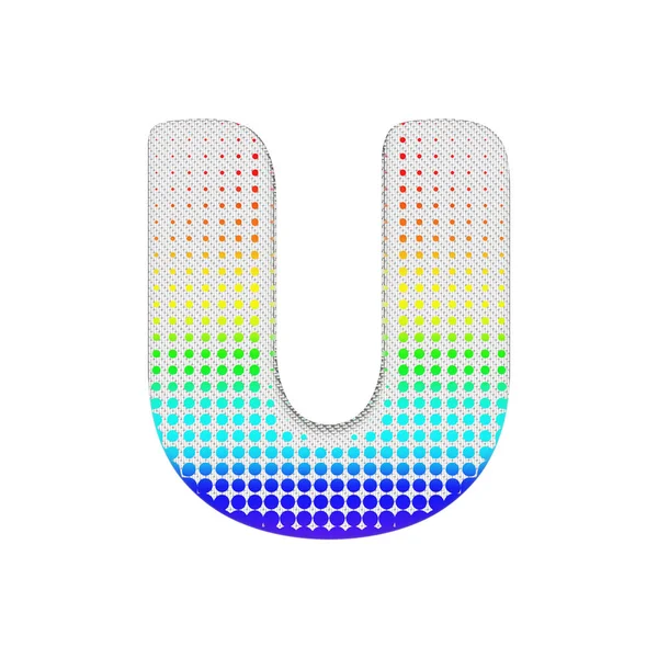 Alphabet letter U uppercase. Rainbow halftone font made of cotton texture. 3D render isolated on white background. — Stock Photo, Image