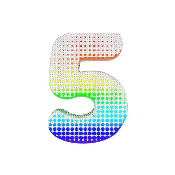 Alfabet nummer 5. Regenboog halftone lettertype gemaakt van katoen textuur. 3D render geïsoleerd op witte achtergrond. — Stockfoto