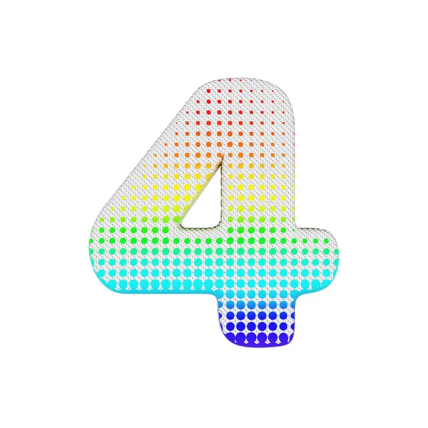 Alphabet number 4. Rainbow halftone font made of cotton texture. 3D render isolated on white background. — Stock Photo, Image