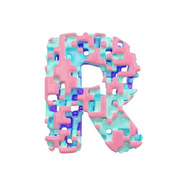 Alfabe harf R büyük. Küp bloklar geometrik yazı tipi. Beyaz arka plan üzerinde izole 3d render.