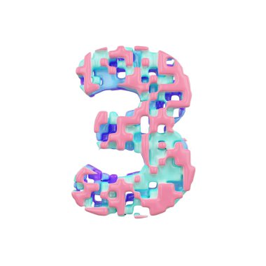 Alfabe sayısı 3. Küp bloklar geometrik yazı tipi. Beyaz arka plan üzerinde izole 3d render.