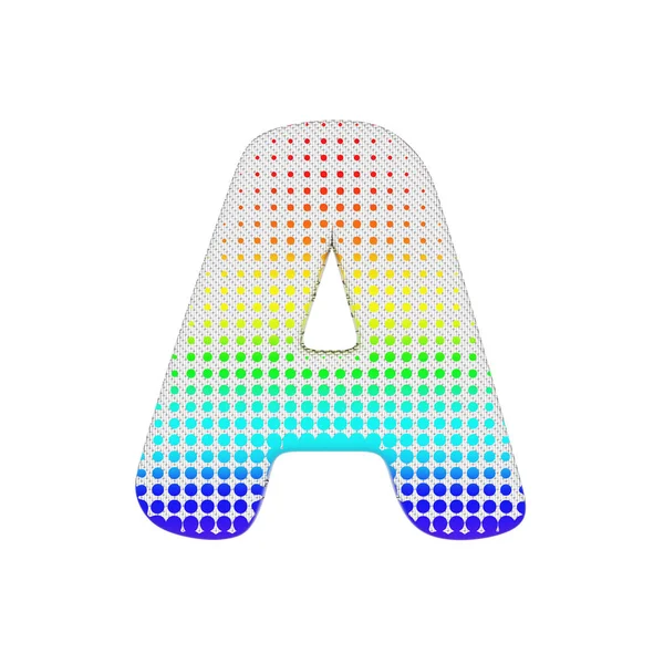 Alfabet brev en versal. Rainbow halvton teckensnitt tillverkad av bomull textur. 3D render isolerad på vit bakgrund. — Stockfoto